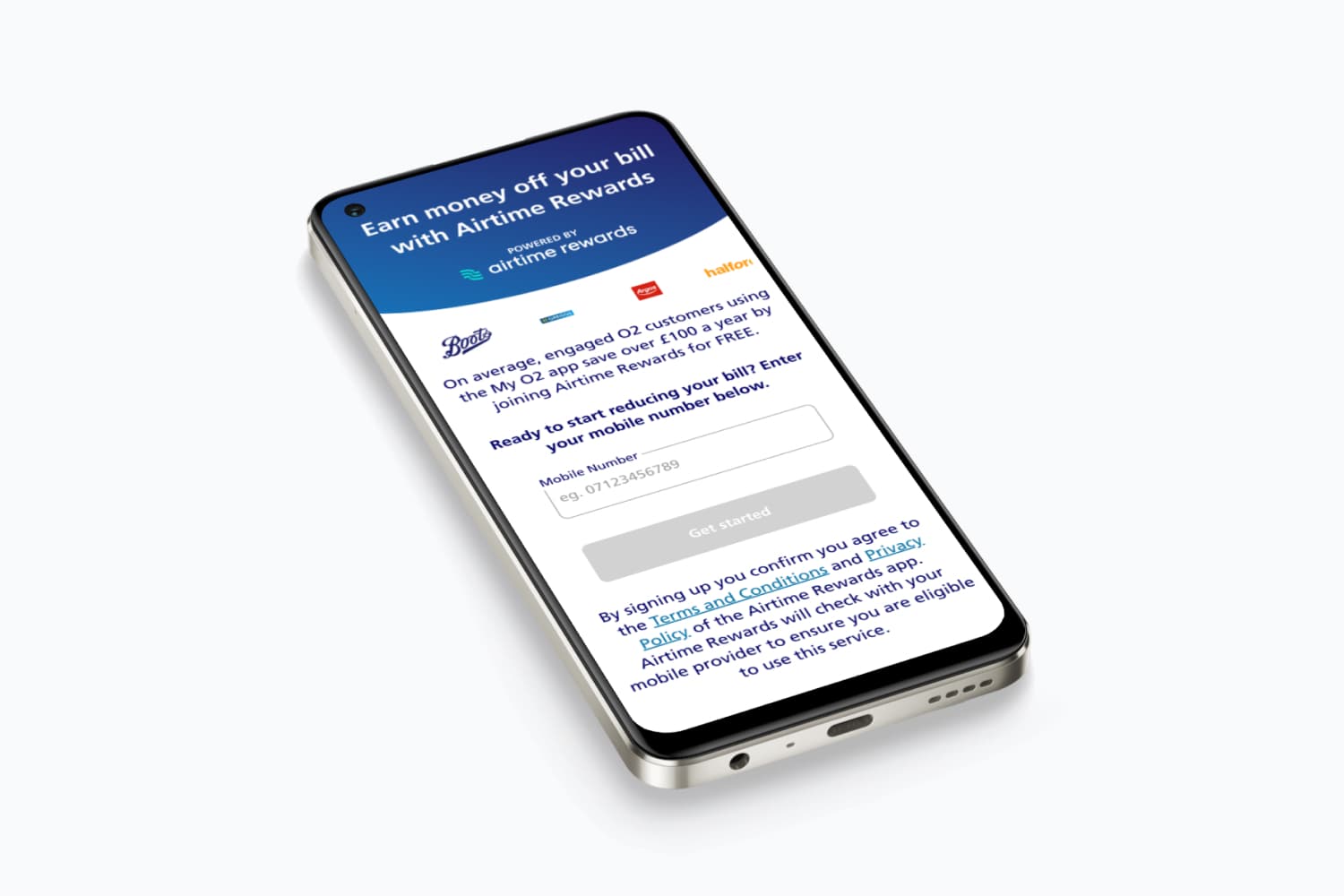 A photo of the My O2 Airtime Rewards web app