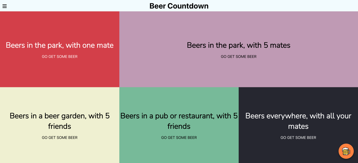 A screenshot of beercountdown.co.uk showing a very similar design to onewayroadtobeer.com