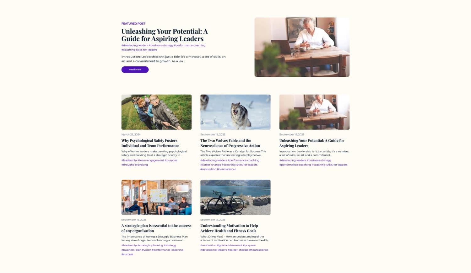 Screenshot of the blog section