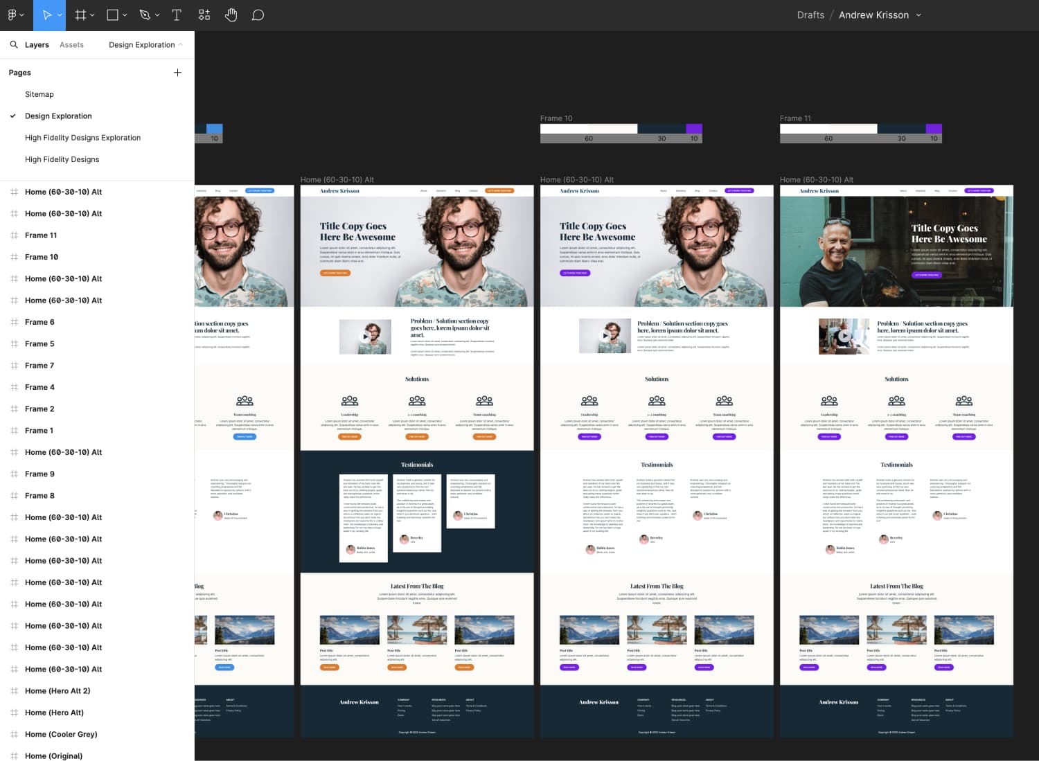 A screenshot of design exploration in Figma