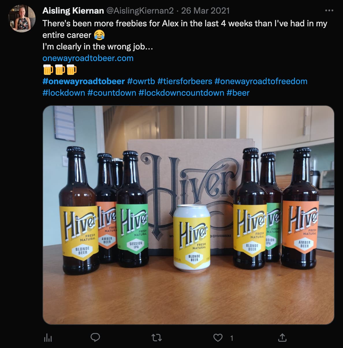 A photo of 8 beers with the label Hiver