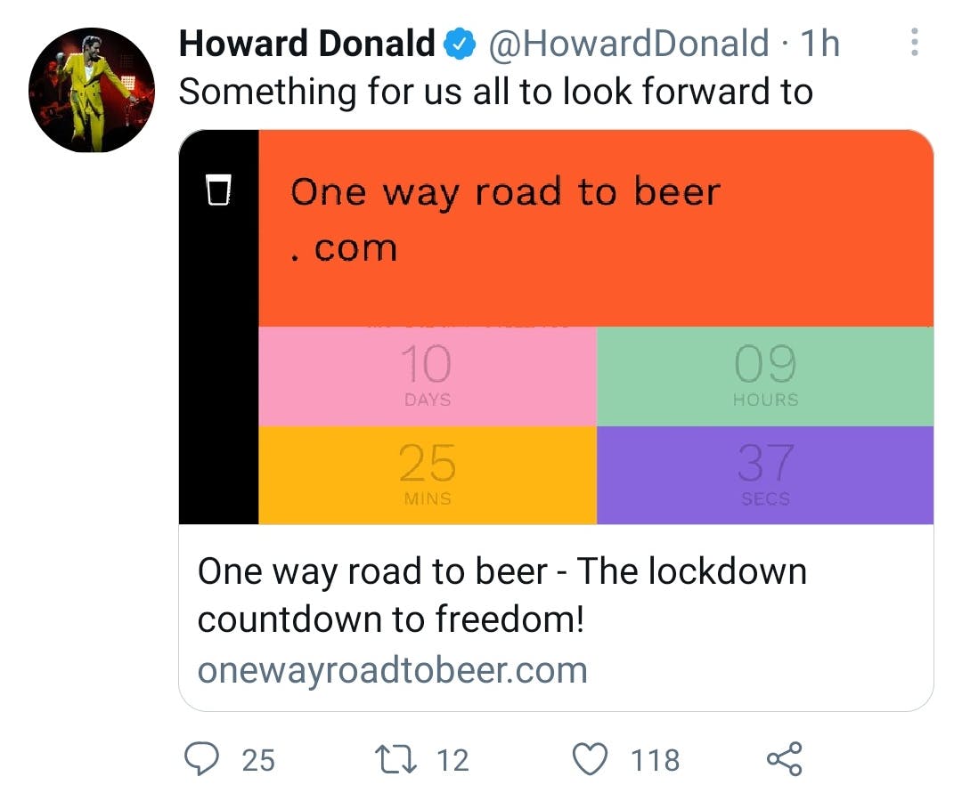 a screenshot of a tweet by howard donald - Something for us all to look forward to