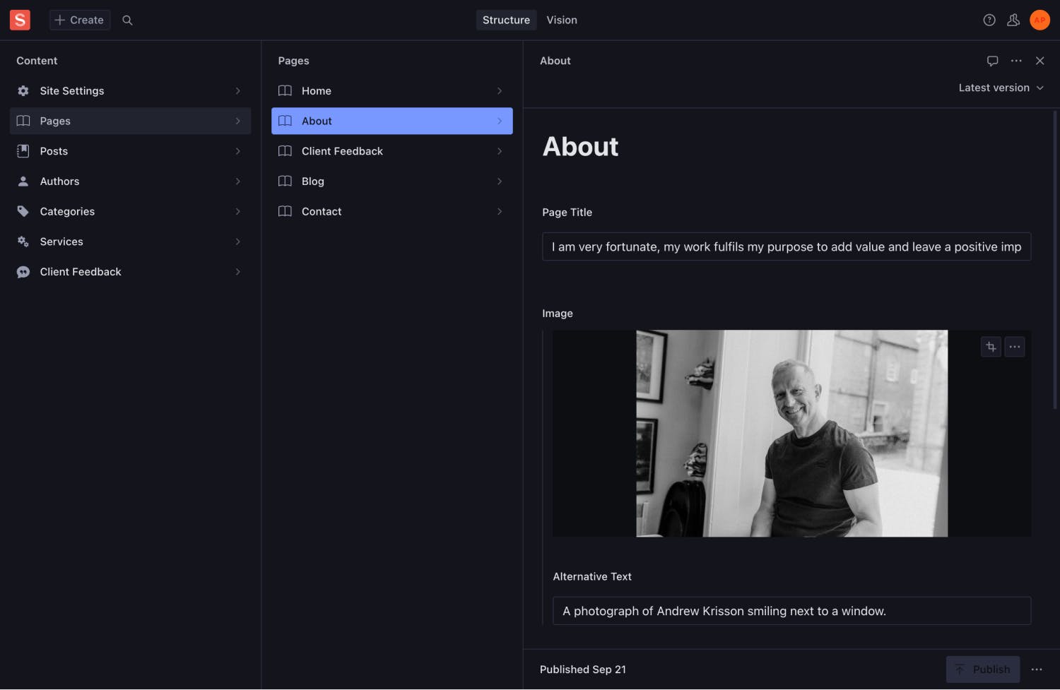 Screenshot of the custom Sanity Studio