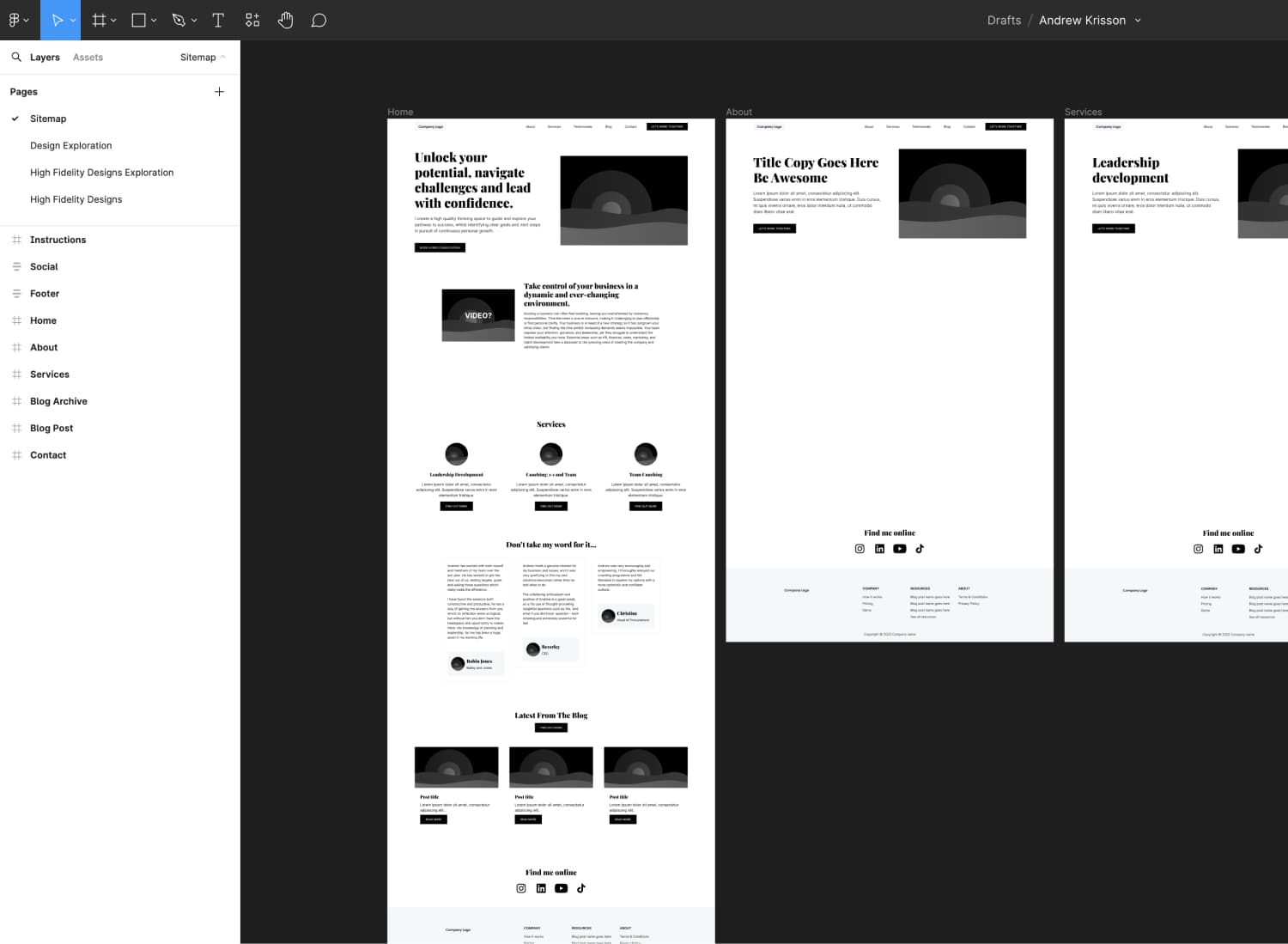 A screenshot of wireframes in Figma